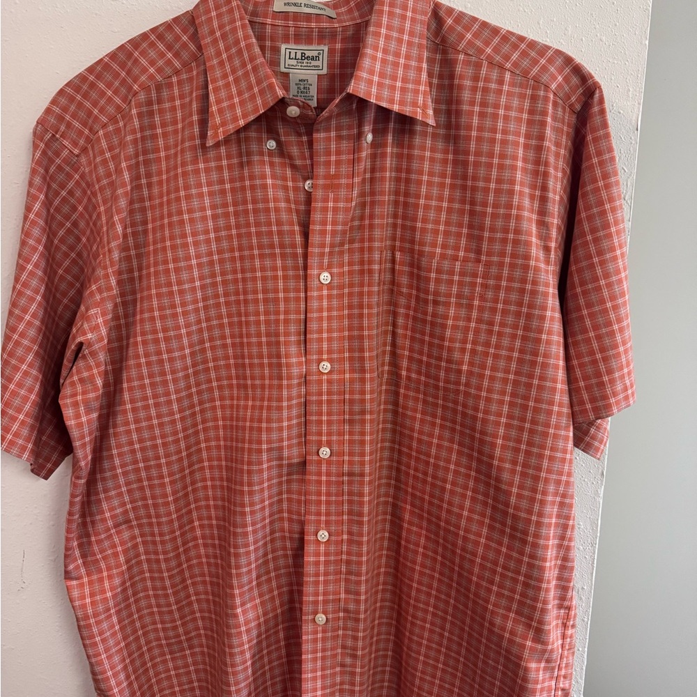 L.L. Bean Men's Orange Plaid Button Down Shirt